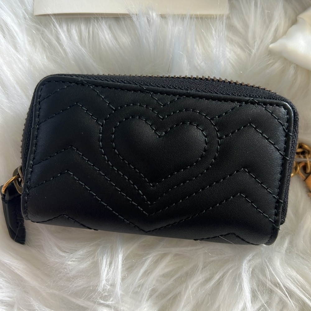 🆕GUCCI Calfskin Matelasse GG Marmont Coin Purse/Key Case Black - Picture 6 of 6